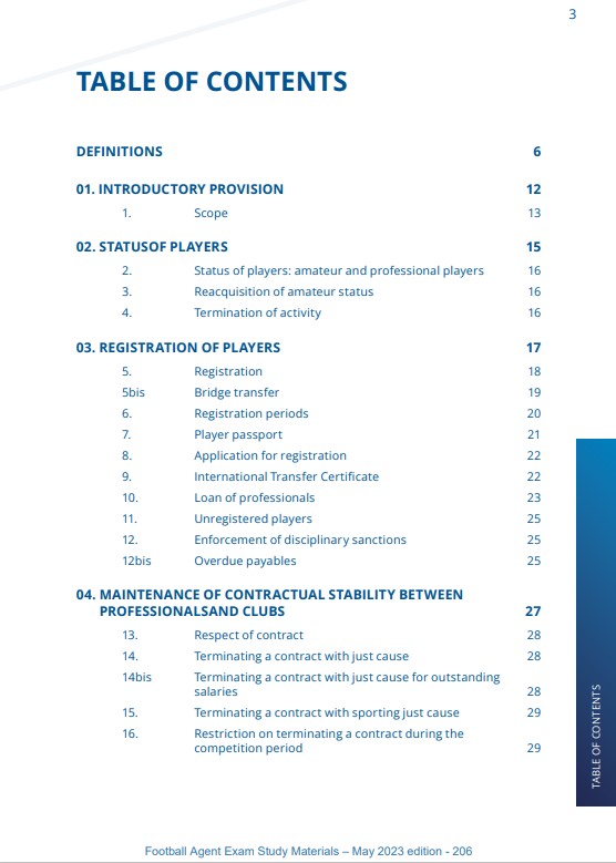 FIFA Regulations on the Status and Transfer of Players - FIFA Agent Exam